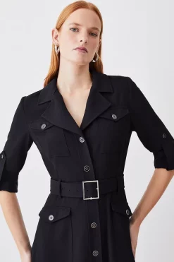 New ⭐ Karen Millen Soft Tailored Belted Crepe High Low 👕 Shirtdress ❤️ -OCCASION DRESSES Sale2023 bkk10303 black xl 1