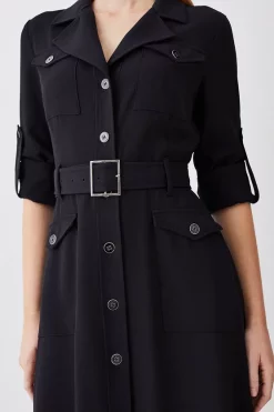 New ⭐ Karen Millen Soft Tailored Belted Crepe High Low 👕 Shirtdress ❤️ -OCCASION DRESSES Sale2023 bkk10303 black xl 4