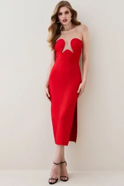 Best deal 😍 Karen Millen Bandage Corset Detail Knit Midi 👗 Dress ⭐ -OCCASION DRESSES Sale2023 womens black bandage corset detail knit midi dress 1