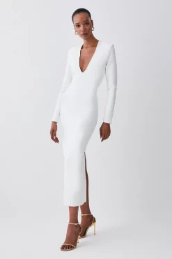 New ❤️ Karen Millen Bandage Form Fitting Deep V-neck Midaxi 👗 Dress 🛒 -OCCASION DRESSES Sale2023 womens black bandage form fitting deep v neck midaxi dress