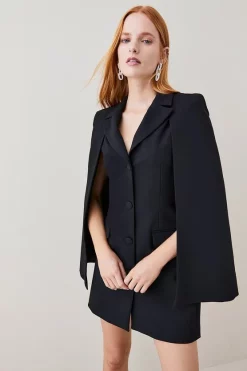 Outlet ✨ Karen Millen Clean Tailored Cape Blazer Mini 👗 Dress ✨ -OCCASION DRESSES Sale2023 womens black clean tailored cape blazer mini dress 1 1
