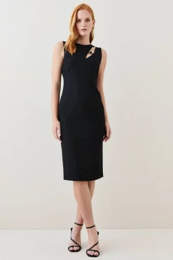 Buy 💯 Karen Millen Compact Stretch Chain Detail Pencil Midi 👗 Dress 🔔 -OCCASION DRESSES Sale2023 womens black compact stretch chain detail pencil midi dress 1