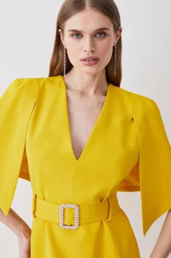 Hot Sale ⌛ Karen Millen Compact Stretch Viscose Cape Pencil Midi 👗 Dress 🥰 -OCCASION DRESSES Sale2023 womens black compact stretch viscose cape pencil midi dress 1 2