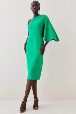 Brand new ⌛ Karen Millen Compact Viscose Cape Pencil Midi 👗 Dress 🌟 -OCCASION DRESSES Sale2023 womens black compact viscose cape pencil midi dress 1