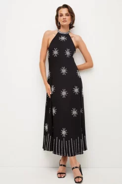 Top 10 😀 Karen Millen Crystal Embellished Halterneck Maxi 👗 Dress 👍 -OCCASION DRESSES Sale2023 womens black crystal embellished halterneck maxi dress