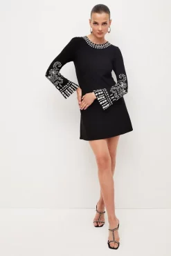 Best Pirce 🎉 Karen Millen Embellished Detail Figure Form Crepe Mini 👗 Dress 🤩 -OCCASION DRESSES Sale2023 womens black embellished detail figure form crepe mini dress 1
