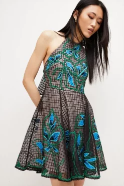 Wholesale ⌛ Karen Millen Geo And Floral Applique Organdie Mini 👗 Dress 👏 -OCCASION DRESSES Sale2023 womens black geo and floral applique organdie mini dress