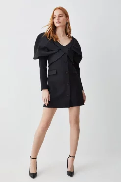 Wholesale 👏 Karen Millen Italian Wool Satin Statement Shoulder Tailored Mini 👗 Dress ⭐ -OCCASION DRESSES Sale2023 womens black italian wool satin statement shoulder tailored mini dress 1 1