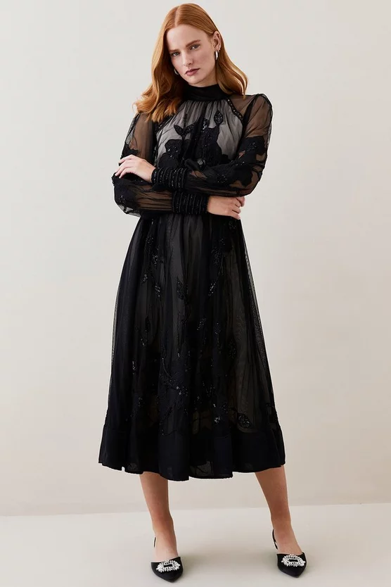 Best Sale ๐ฏ Karen Millen Lydia Millen Tall Floral Applique Mesh Woven Midi ๐ Dress ๐ 7 Best Sale ๐ฏ Karen Millen Lydia Millen Tall Floral Applique Mesh Woven Midi ๐ Dress ๐ - Image 5