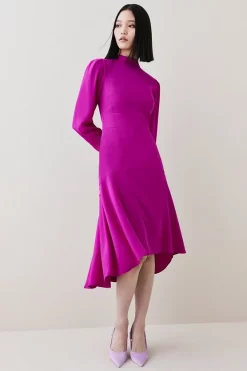 Cheapest 🥰 Karen Millen Petite Soft Tailored High Low Sleeved Midi 👗 Dress 👍 -OCCASION DRESSES Sale2023 womens black petite soft tailored high low sleeved midi dress 1