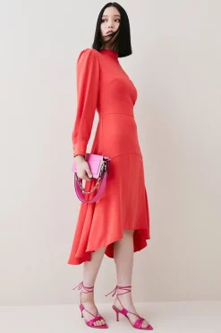 Top 10 ✔️ Karen Millen Soft Tailored High Low Sleeved Midi 👗 Dress ✔️ -OCCASION DRESSES Sale2023 womens black soft tailored high low sleeved midi dress 1