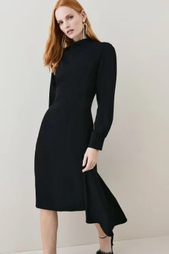 Top 10 ✔️ Karen Millen Soft Tailored High Low Sleeved Midi 👗 Dress ✔️ -OCCASION DRESSES Sale2023 womens black soft tailored high low sleeved midi dress 2