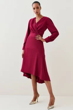 Outlet 🌟 Karen Millen Soft Tailored Wrap Sleeved High Low Midi 👗 Dress ⌛ -OCCASION DRESSES Sale2023 womens black soft tailored wrap sleeved high low midi dress 1 2