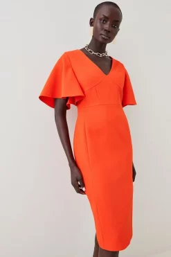 Hot Sale ๐ Karen Millen Structured Crepe Angel Sleeve Pencil Midi ๐ Dress ๐ 16 Hot Sale ๐ Karen Millen Structured Crepe Angel Sleeve Pencil Midi ๐ Dress ๐ -OCCASION DRESSES Sale2023 womens black structured crepe angel sleeve pencil midi dress