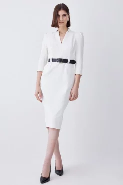 Wholesale 👏 Karen Millen Structured Crepe Belted Forever Midi 👗 Dress 👍 -OCCASION DRESSES Sale2023 womens black structured crepe belted forever midi dress