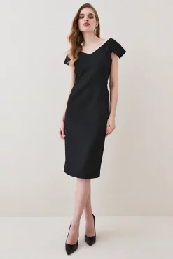 Discount 👍 Karen Millen Structured Crepe Cross Detail Midi 👗 Dress 😀 -OCCASION DRESSES Sale2023 womens black structured crepe cross detail midi dress 2