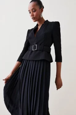 Brand new 😀 Karen Millen Structured Crepe Forever Soft Pleated Midi 👗 Dress 🧨 -OCCASION DRESSES Sale2023 womens black structured crepe forever soft pleated midi dress 2