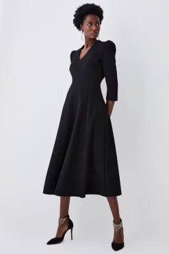 Coupon ✨ Karen Millen Structured Crepe Full 👗 Skirted Midi 👗 Dress 🔔 -OCCASION DRESSES Sale2023 womens black structured crepe full skirted midi dress 2