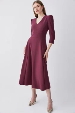 Coupon ✨ Karen Millen Structured Crepe Full 👗 Skirted Midi 👗 Dress 🔔 -OCCASION DRESSES Sale2023 womens black structured crepe full skirted midi dress 3