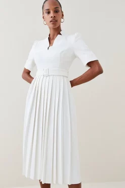 Deals ⌛ Karen Millen Tall Structured Crepe Belted Forever Midi 👗 Dress 👏 -OCCASION DRESSES Sale2023 womens black tall structured crepe belted forever midi dress