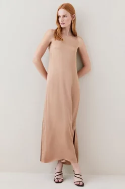 Outlet 👍 Karen Millen Viscose Satin Column Midi 👗 Dress 🔔 16 Outlet 👍 Karen Millen Viscose Satin Column Midi 👗 Dress 🔔 -OCCASION DRESSES Sale2023 womens black viscose satin column midi dress