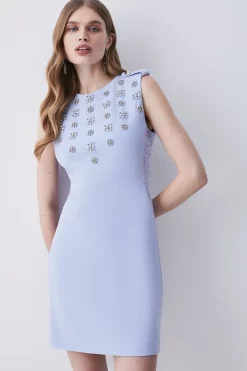 Cheapest ⭐ Karen Millen Crystal Embellished Lace Mix Mini 👗 Dress 🔥 -OCCASION DRESSES Sale2023 womens blue crystal embellished lace mix mini dress 1