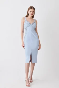Deals ✨ Karen Millen Embellished Stretch Woven Midi 👗 Dress ✨ -OCCASION DRESSES Sale2023 womens blue embellished stretch woven midi dress 1