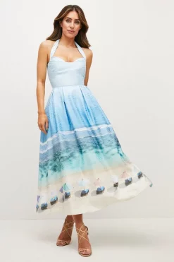 Best deal 🛒 Karen Millen Lydia Millen Tie Up Scenic Print Maxi 👗 Dress ❤️ -OCCASION DRESSES Sale2023 womens blue lydia millen tie up scenic print maxi dress