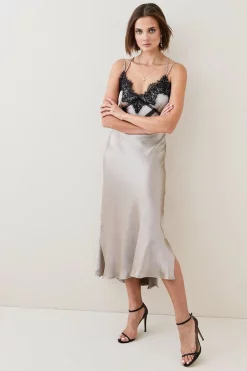 New 😉 Karen Millen Textured Satin Lace Trim Woven Maxi Slip 👗 Dress 🤩 15 New 😉 Karen Millen Textured Satin Lace Trim Woven Maxi Slip 👗 Dress 🤩 -OCCASION DRESSES Sale2023 womens blue textured satin lace trim woven maxi slip dress 1