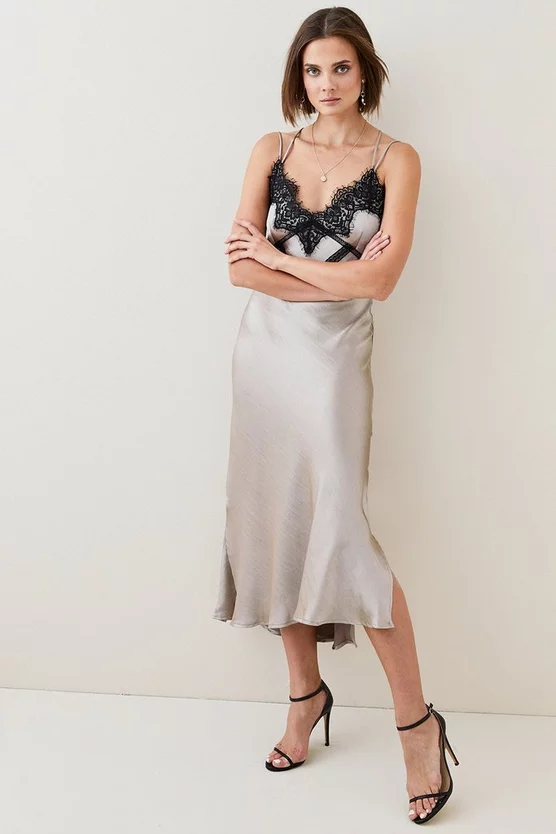 New 😉 Karen Millen Textured Satin Lace Trim Woven Maxi Slip 👗 Dress 🤩 9 New 😉 Karen Millen Textured Satin Lace Trim Woven Maxi Slip 👗 Dress 🤩 - Image 7