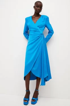 Top 10 🎉 Karen Millen Viscose Satin Back Crepe Drape Midi 👗 Dress 💯 -OCCASION DRESSES Sale2023 womens blue viscose satin back crepe drape midi dress 1