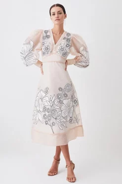 New 💯 Karen Millen Petite Applique Organdie Woven Maxi 👗 Dress 🔔 -OCCASION DRESSES Sale2023 womens blush petite applique organdie woven maxi dress