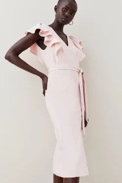 Wholesale 🤩 Karen Millen Tailored Frill Sleeve Belted Midi 👗 Dress 🥰 -OCCASION DRESSES Sale2023 womens blush tailored frill sleeve belted midi dress
