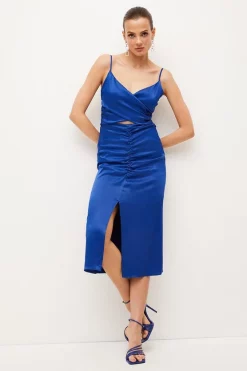 Cheapest 👏 Karen Millen Viscose Satin Back Crepe Cut Out Maxi 👗 Dress ⌛ -OCCASION DRESSES Sale2023 womens cobalt viscose satin back crepe cut out maxi dress 1