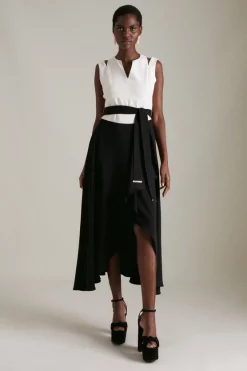 Best Pirce 😉 Karen Millen Soft Tailored Waterfall Maxi 👗 Dress 👏 -OCCASION DRESSES Sale2023 womens coral soft tailored waterfall maxi dress 1