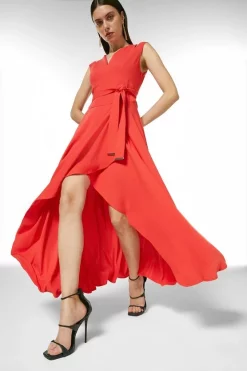 Best Pirce 😉 Karen Millen Soft Tailored Waterfall Maxi 👗 Dress 👏 -OCCASION DRESSES Sale2023 womens coral soft tailored waterfall maxi dress 2