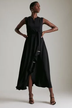 Best Pirce 😉 Karen Millen Soft Tailored Waterfall Maxi 👗 Dress 👏 -OCCASION DRESSES Sale2023 womens coral soft tailored waterfall maxi dress 4