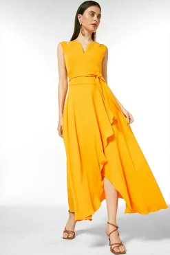 Best Pirce 😉 Karen Millen Soft Tailored Waterfall Maxi 👗 Dress 👏 -OCCASION DRESSES Sale2023 womens coral soft tailored waterfall maxi dress 6