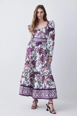 Discount ⭐ Karen Millen Lydia Millen Tall Border Cotton Sateen Woven Midi 👗 Dress ✨ -OCCASION DRESSES Sale2023 womens floral lydia millen tall border cotton sateen woven midi dress