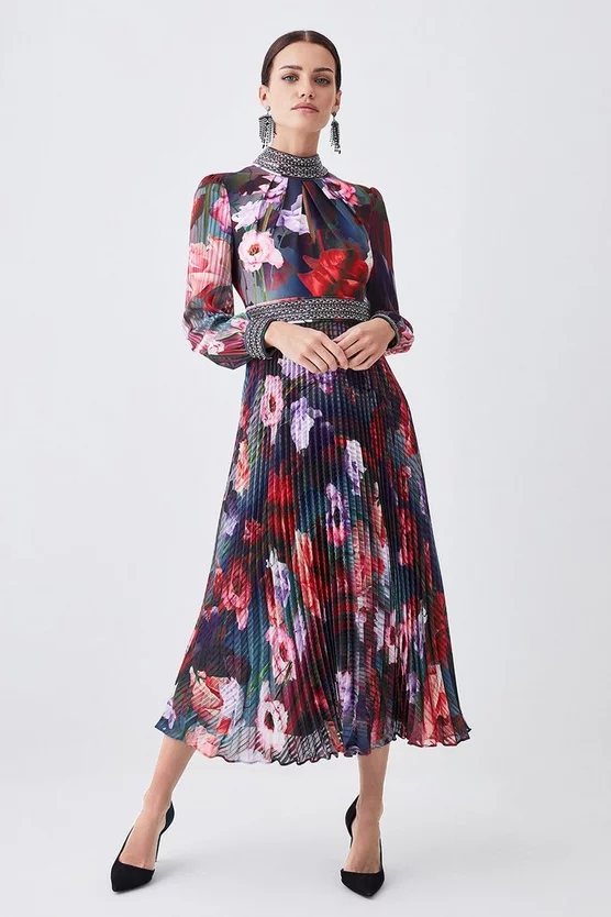 New 👏 Karen Millen Petite Diamante Trim Floral Woven Maxi 👗 Dress 😉 8 New 👏 Karen Millen Petite Diamante Trim Floral Woven Maxi 👗 Dress 😉 - Image 6