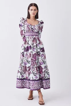Outlet ✨ Karen Millen Petite Lydia Millen Border Cotton Sateen Woven Midi 👗 Dress 🧨 -OCCASION DRESSES Sale2023 womens floral petite lydia millen border cotton sateen woven midi dress