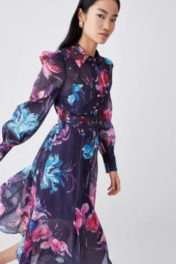 Brand new 🔔 Karen Millen Pressed Floral Organdie Woven Midi 👗 Dress 🌟 -OCCASION DRESSES Sale2023 womens floral pressed floral organdie woven midi dress