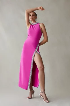 Wholesale ๐ Karen Millen Crystal Embellished Woven Thigh Split Maxi ๐ 18 Wholesale ๐ Karen Millen Crystal Embellished Woven Thigh Split Maxi ๐ -OCCASION DRESSES Sale2023 womens fuchsia crystal embellished woven thigh split maxi 1