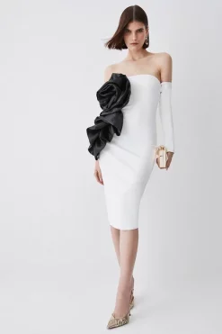 Budget 😉 Karen Millen Appliqued Rose Ponte Midi 👗 Dress 🛒 -OCCASION DRESSES Sale2023 womens green appliqued rose ponte midi dress