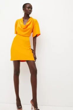 Top 10 😀 Karen Millen Fluid Crepe Woven Cowl Neck Mini 👗 Dress ❤️ -OCCASION DRESSES Sale2023 womens green fluid crepe woven cowl neck mini dress 1