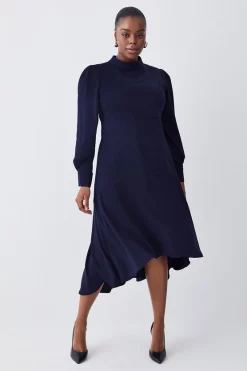Brand new 🔥 Karen Millen Plus Size Soft Tailored High Low Sleeved Midi 👗 Dress 👏 -OCCASION DRESSES Sale2023 womens green plus size soft tailored high low sleeved midi dress