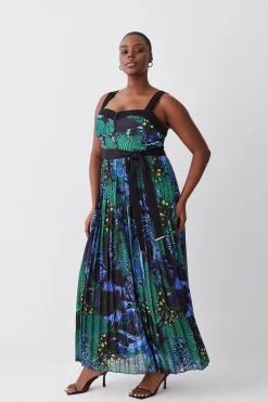 Discount ✨ Karen Millen Plus Size Top Stitch Pleated Butterfly Woven Midi 👗 Dress 🔥 -OCCASION DRESSES Sale2023 womens green plus size top stitch pleated butterfly woven midi dress