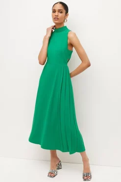 Buy 🧨 Karen Millen Soft Tailored Pleated Panel Midaxi 👗 Dress 🔔 -OCCASION DRESSES Sale2023 womens green soft tailored pleated panel midaxi dress 5