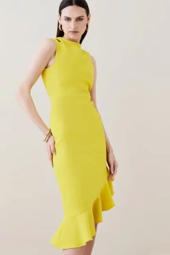 Buy 🌟 Karen Millen Structured Crepe Cut Out Ruffle Hem Midi 👗 Dress ❤️ -OCCASION DRESSES Sale2023 womens green structured crepe cut out ruffle hem midi dress