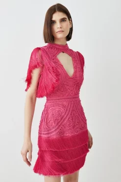 Best Pirce ⌛ Karen Millen Cornelli Embellished Fringed Woven 👗 Dress ✨ -OCCASION DRESSES Sale2023 womens ivory cornelli embellished fringed woven dress 1